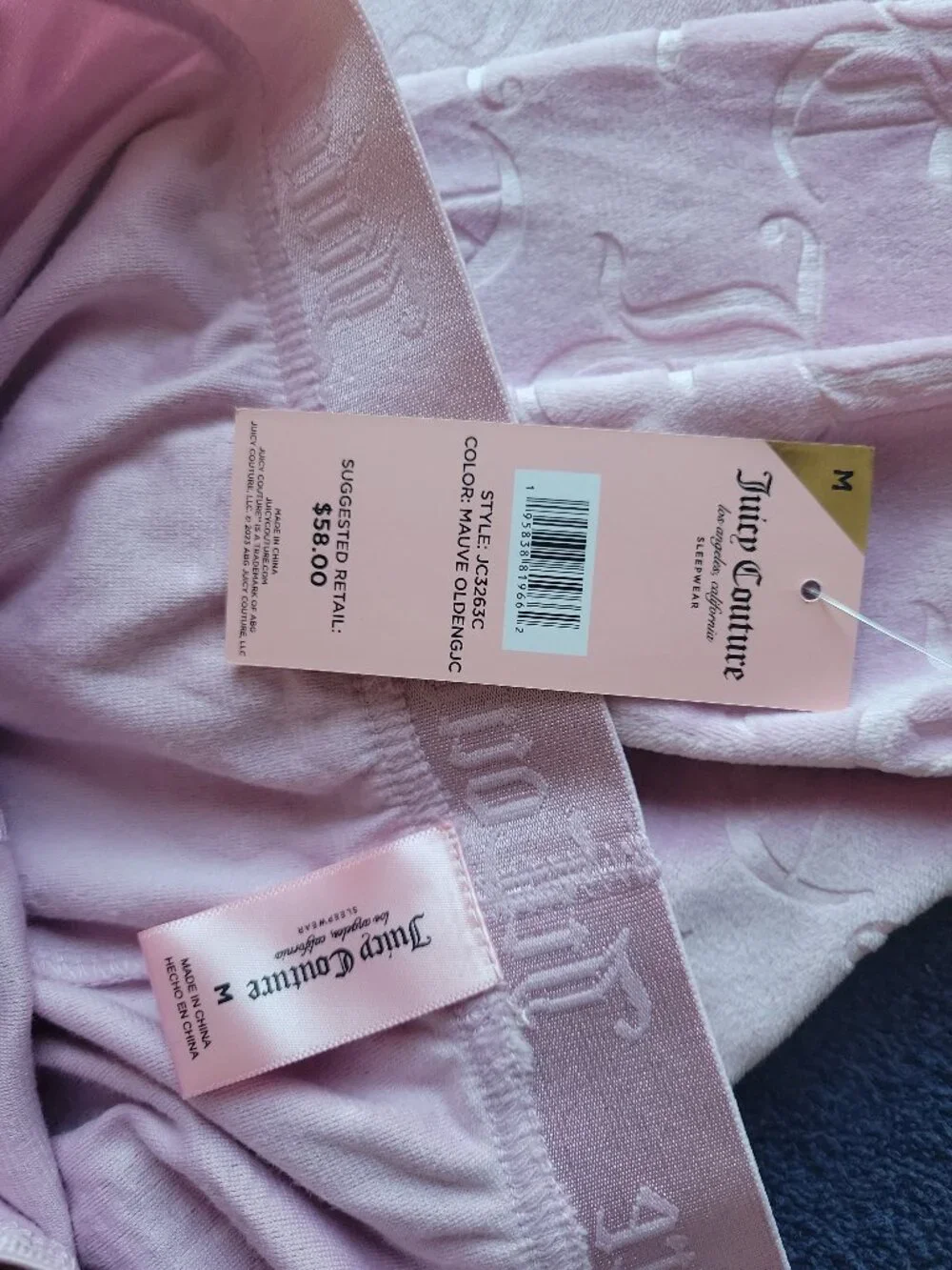 Juicy Couture NWT Light Pink 2-Piece Velour Loungewear Set Women's Size M